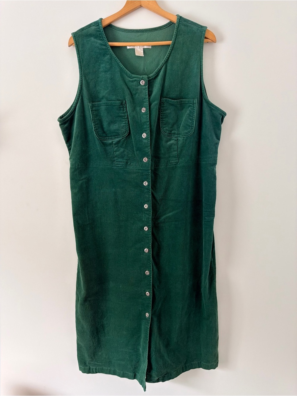 Vintage Architect Forest Green Corduroy Button-Front Midi Dress